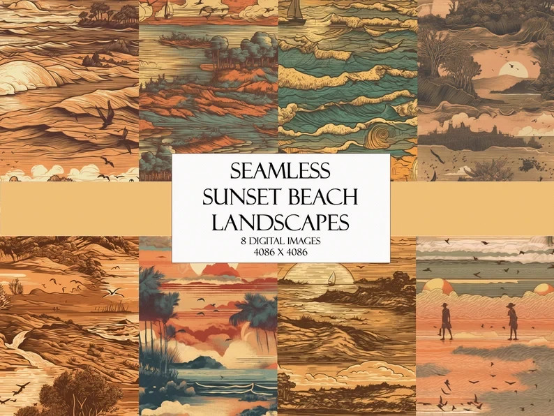Sunset Beach Seamless Repeating Pattern Digital Paper Craft