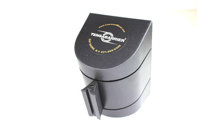 Tensabarrier Retractable Belt Barrier, Yellow Belt, Black Wall Mount