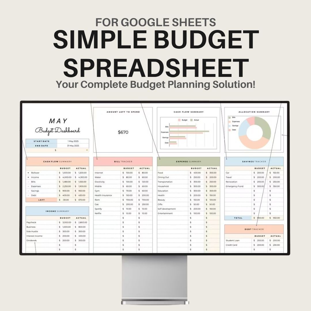 Monthly Budget Spreadsheet Google Sheets Expense Tracker Digital Planner 2026✅