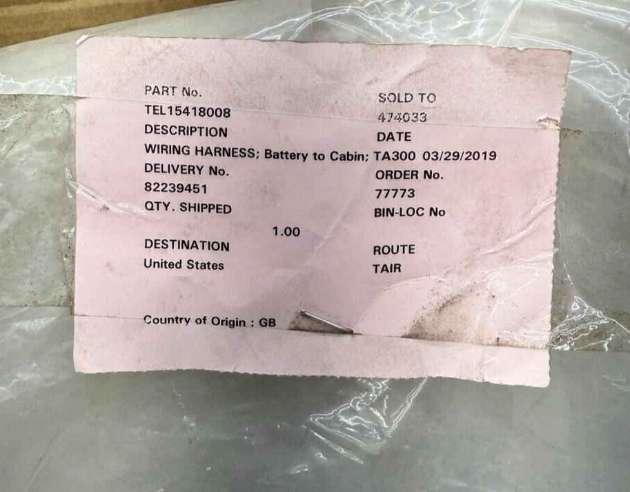 Genuine CNH Battery to Cabin Wiring Harness TEL15418008