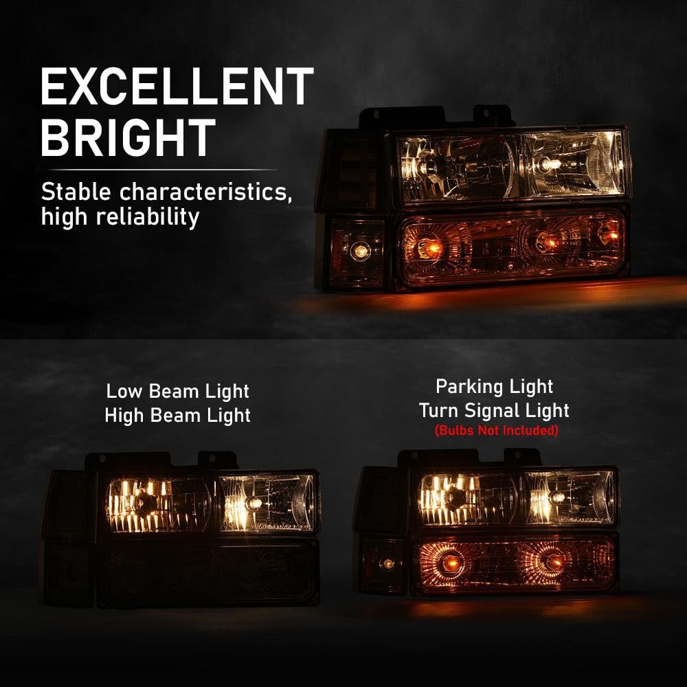 Headlights Assembly w/Bulbs Fit Chevy/GMC Suburban C1500 1994-99
