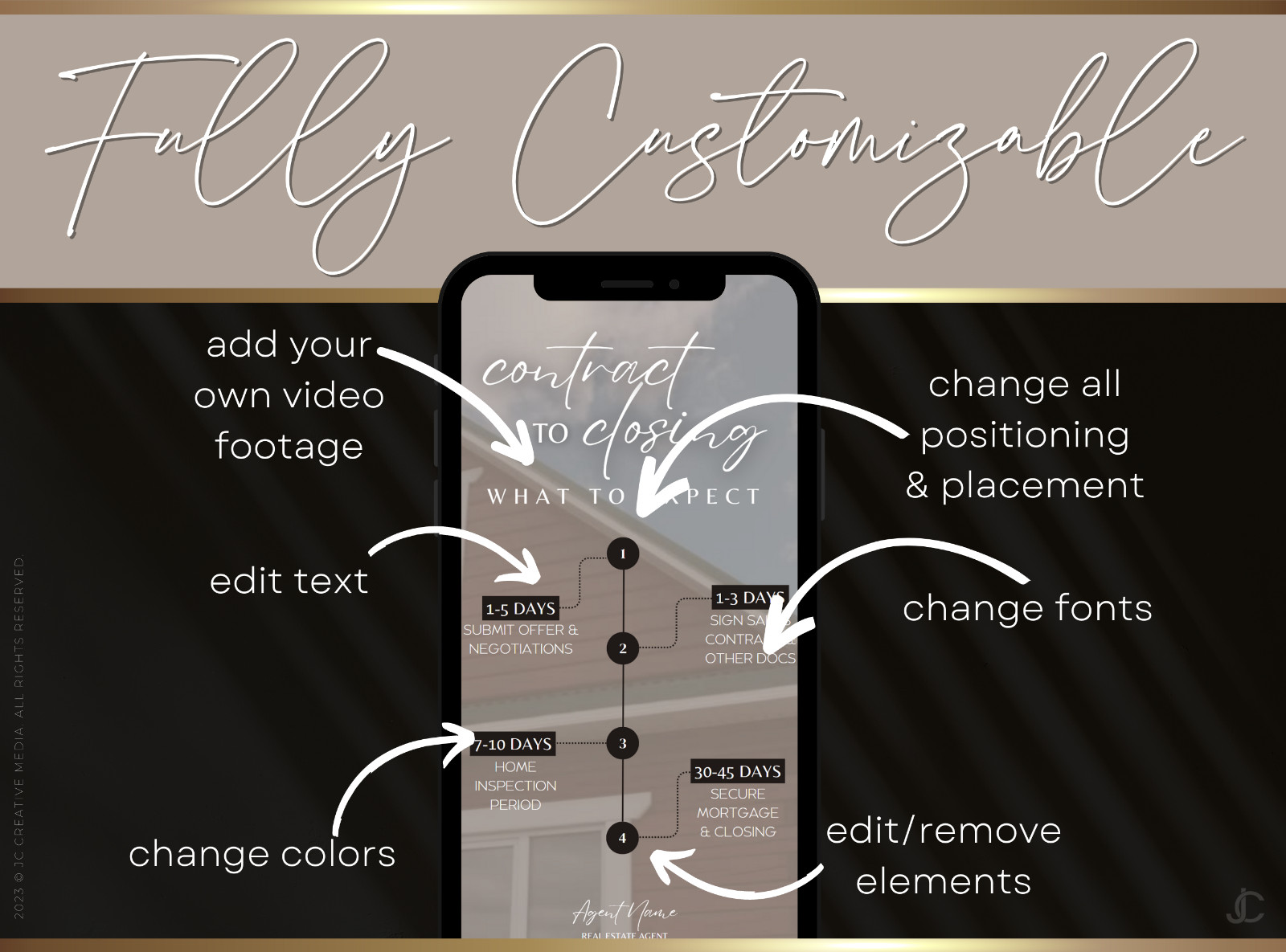 21 Real Estate Marketing Reels. VOL. 1 – Canva Video Templates (Brown / Black)