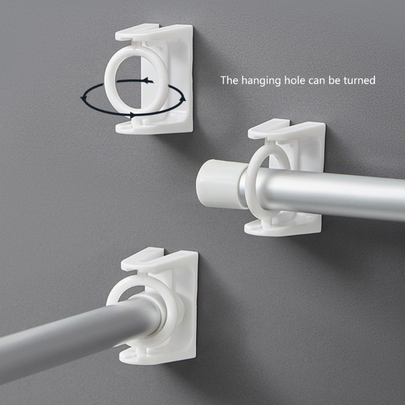 Clear Adhesive Curtain Rod Brackets 2Pieces Wall Mount Towel Poles Holders Hook