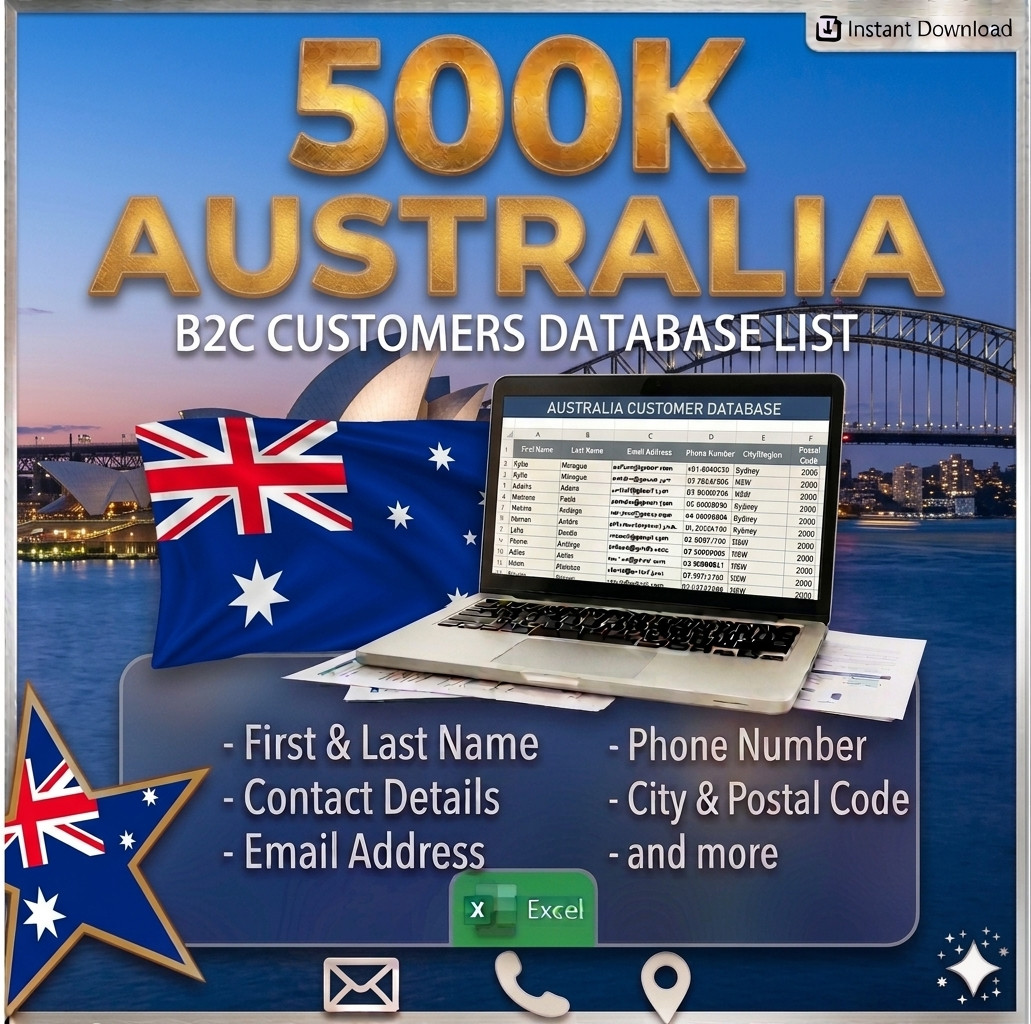 500K AUSTRALIA Customers Email Database – B2C Contact leads (Instant Download)