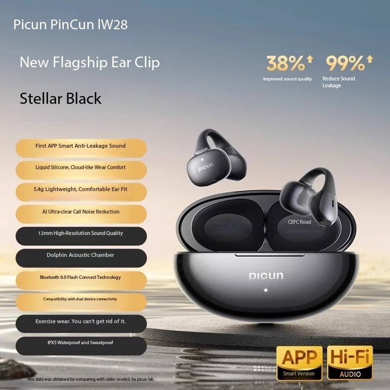 Pincun W28 Clip-on Bluetooth Earphones, Wireless, Open-Ear, Non-In-Ear