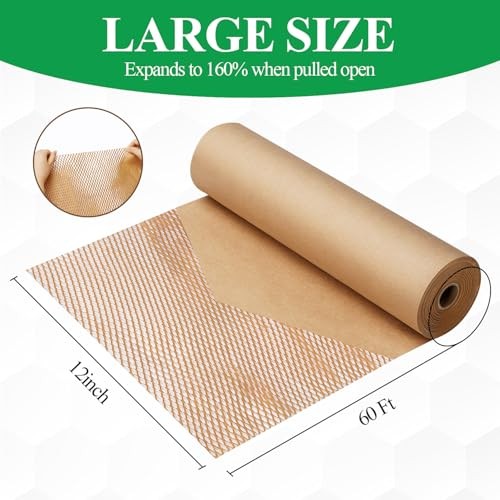 Honeycomb Packing Paper Wrap 12″x60′ Eco Friendly Cushioning for Moving & Shippi