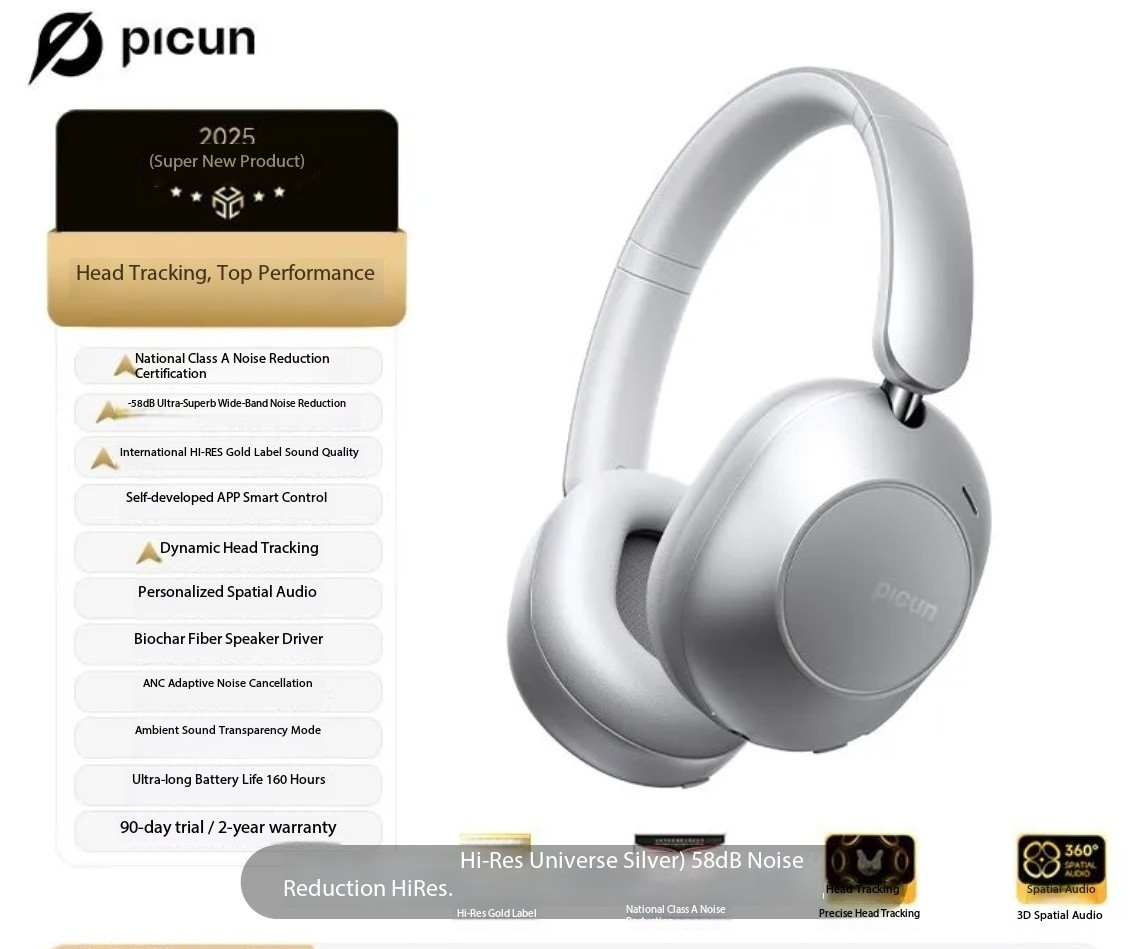 Pincun F6 Over-Ear Bluetooth Headphones with ANC Active Noise Cancelling -58DB