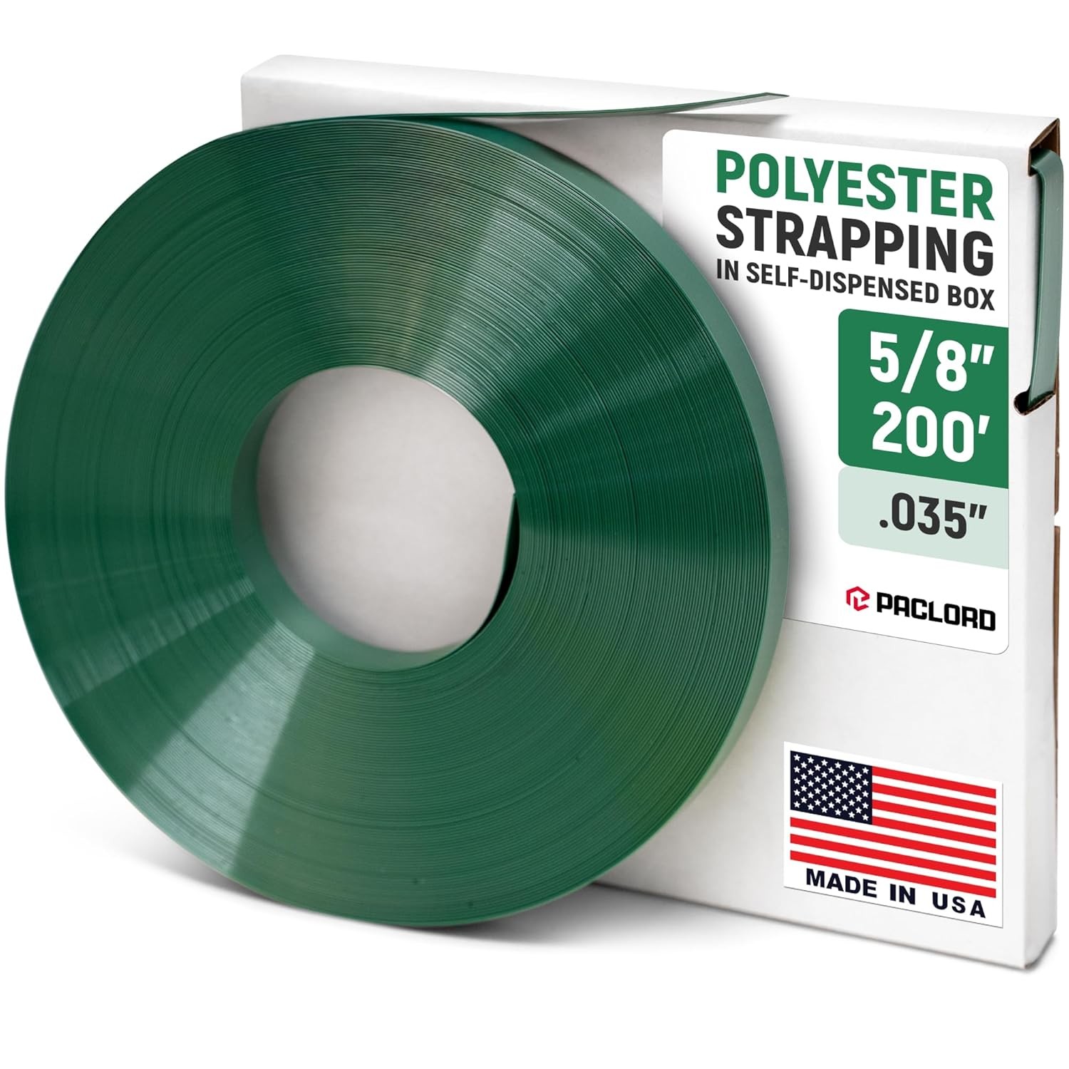 Paclord 5/8″ x 200′ PET Polyester Strapping Coil 1400lb Break Strength Green