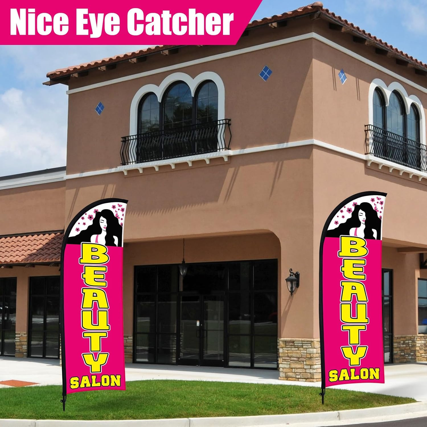 2 Sets Beauty Salon Feather Flag Banner for Business 7Ft Advertising Beauty Salo