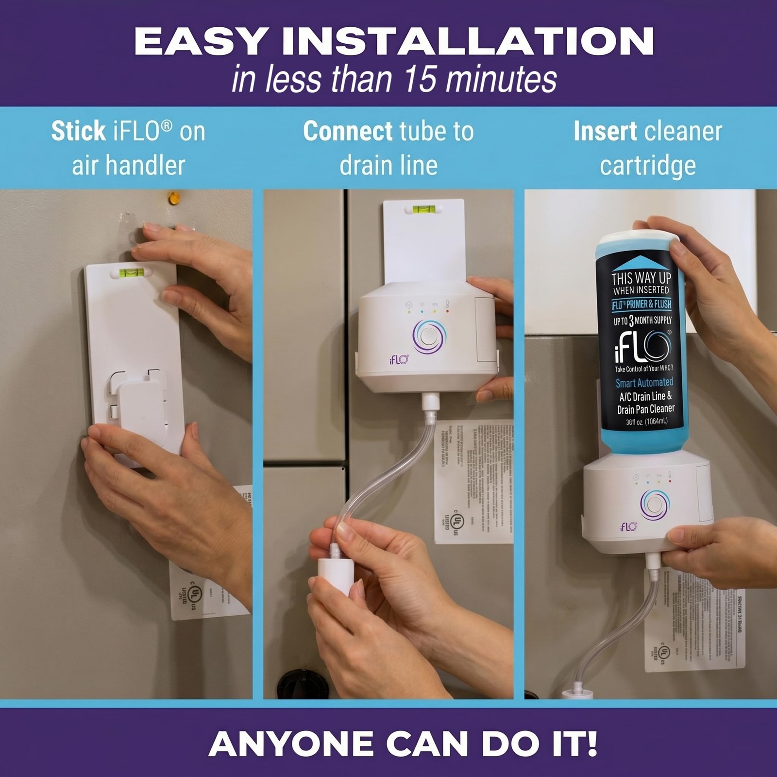 iFLO® Smart A/C Drain Line and Drain Pan Cleaner for HVAC System, Clog-Free