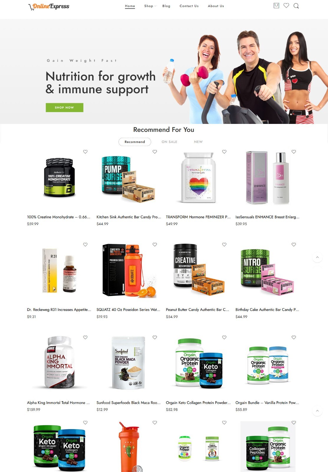 Weight Gain Store Website, Make Money with Affiliate and Drop Shipping