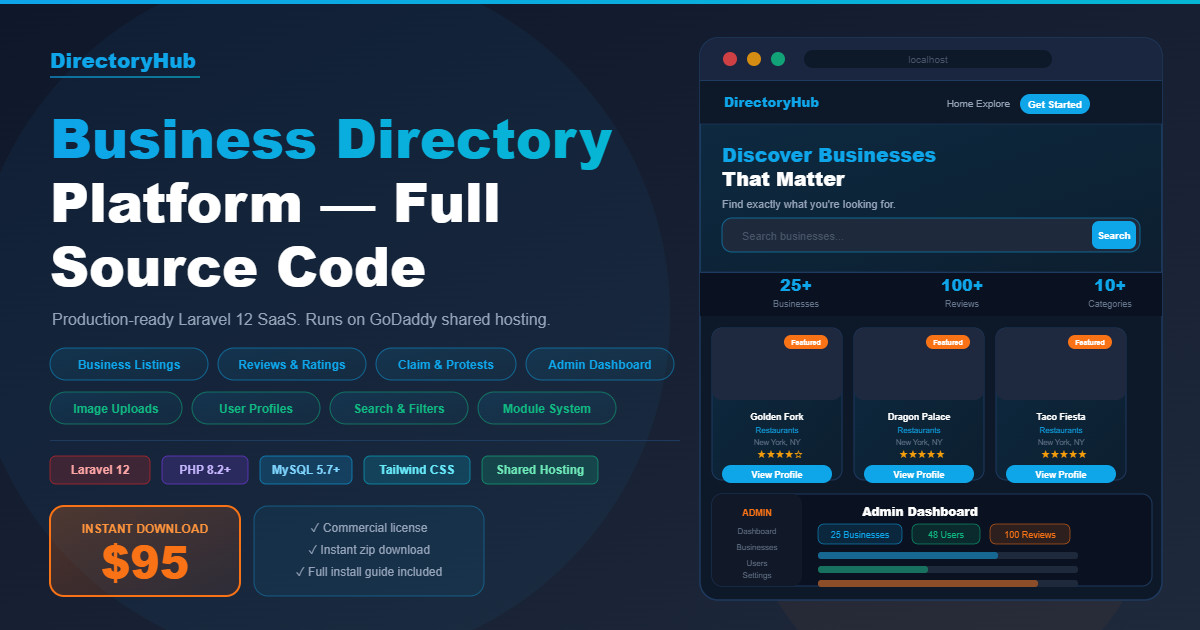 DirectoryHub Business Directory Website PHP Laravel 12 Full Source Code Script