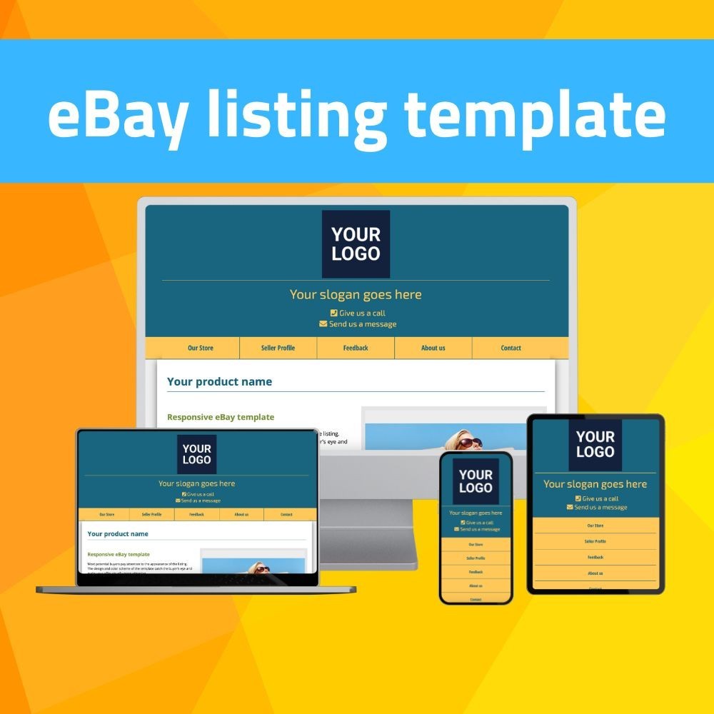 eBay Template – Responsive modern – blue/yellow – Mobile Optimized + Editor
