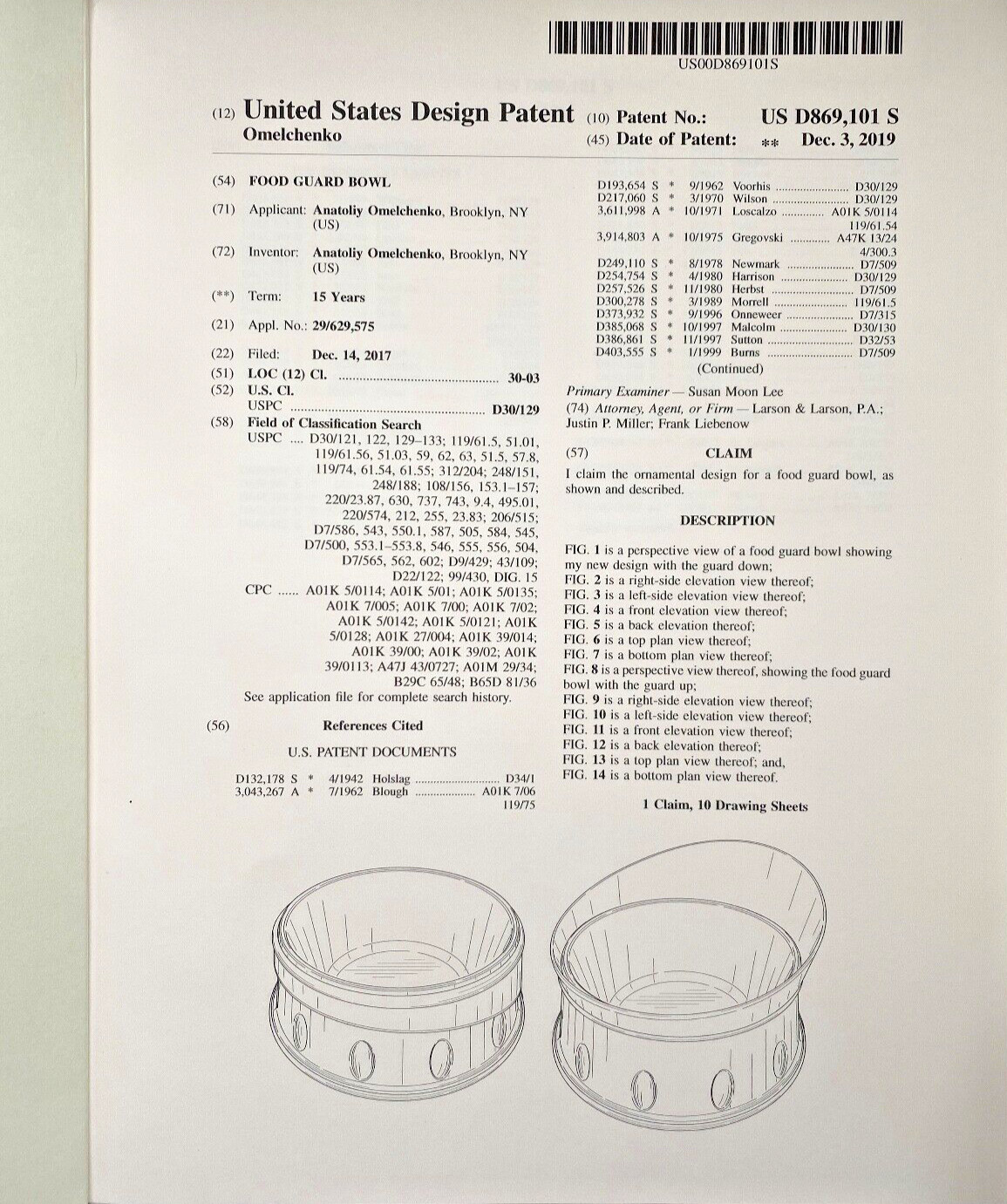 US Patent D869101 Food Guard Bowl for Pets for Sale by Owner