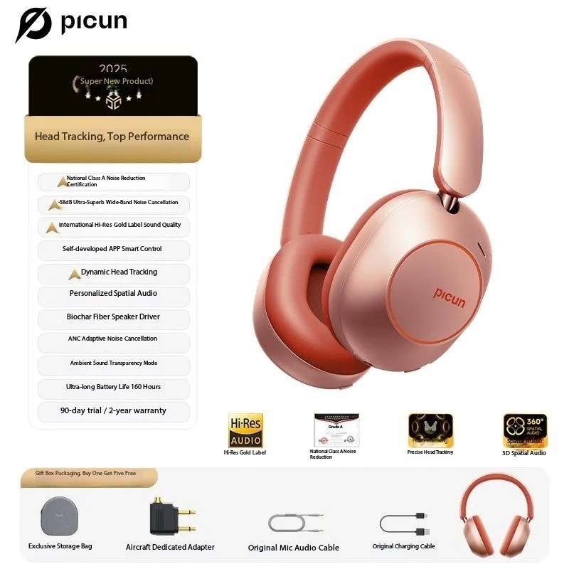 Pincun F6 Over-Ear Bluetooth Headphones with ANC Active Noise Cancelling -58DB