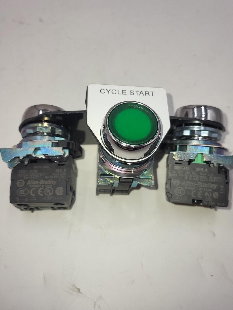 Allen Bradley Green Push Button 800FM-LE3 contact blocks 800F-X10 & 800F-N3W