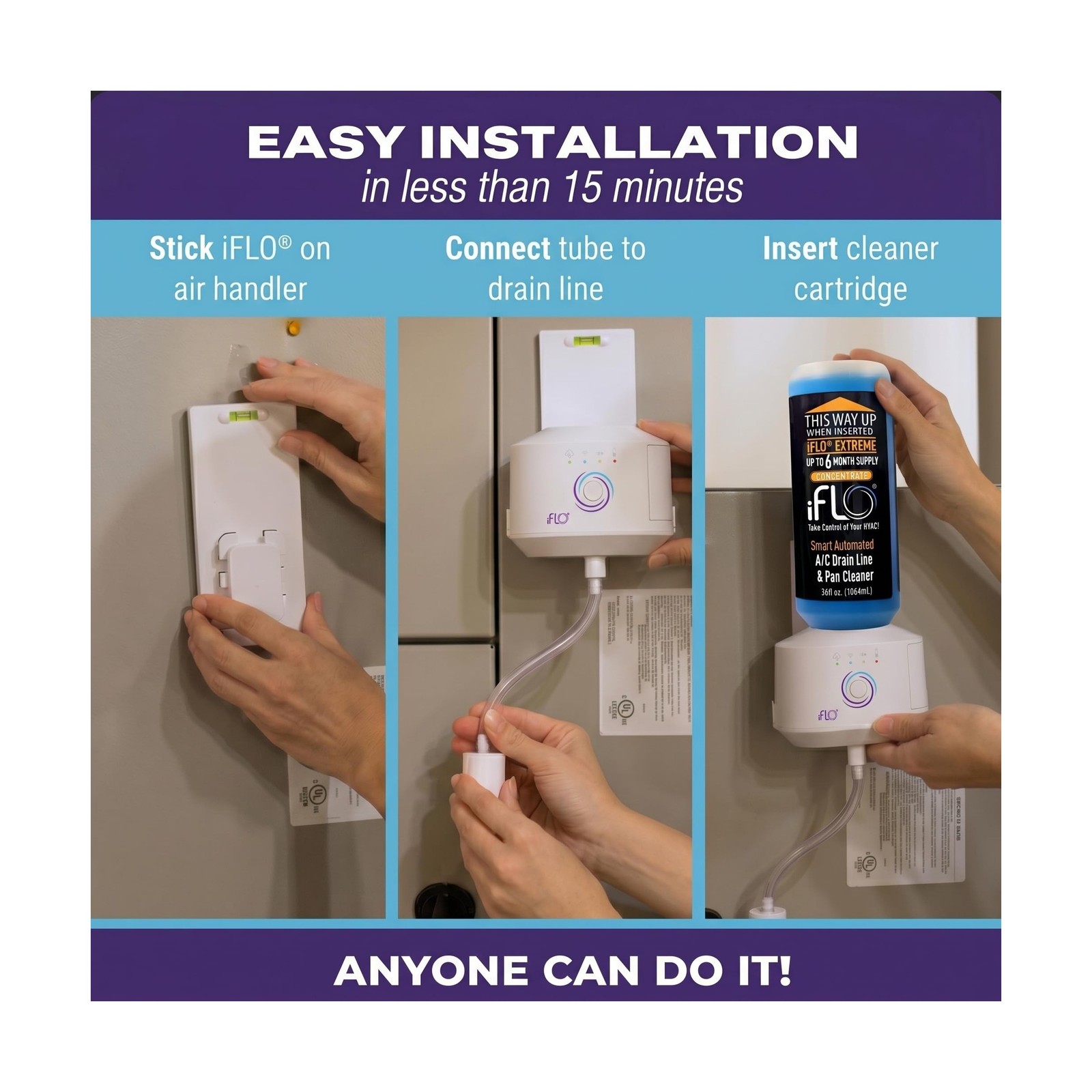 iFLO® Smart A/C Drain Line and Drain Pan Cleaner for HVAC System, Clog-Free