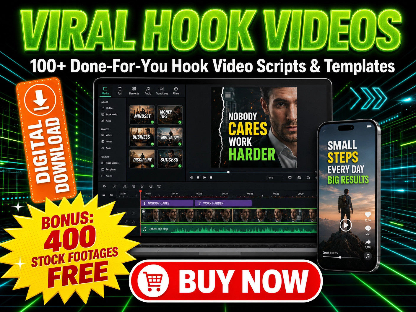 DIGITAL Viral Hooks Videos + Bonus 400 Stock Videos