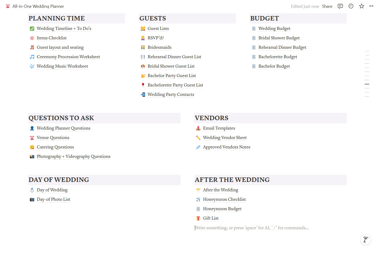 Ultimate All-in-One Digital Wedding Planner Template for Notion, Aesthetic