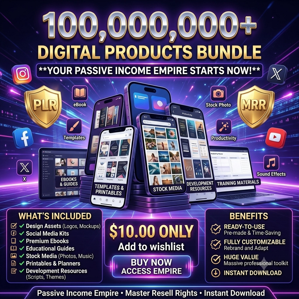 100+ MILLION PLR MRR Digital Products Bundle – Resell for 100% Profit! Passive