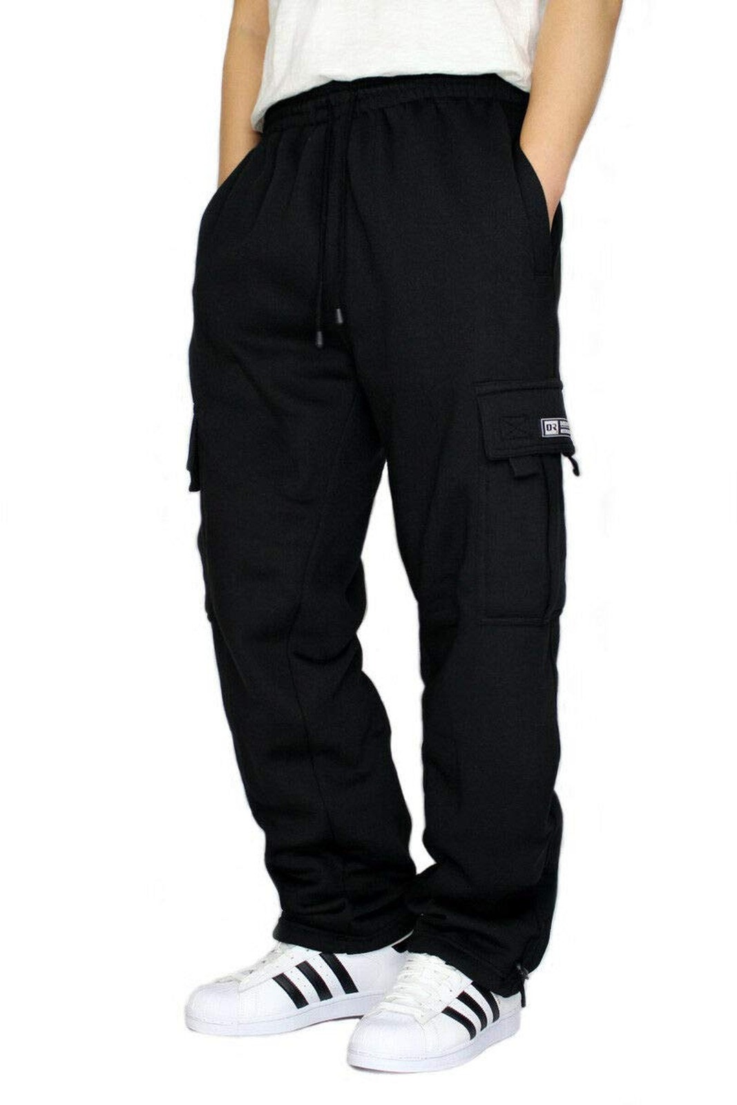 DREAM USA Men’s Heavyweight Fleece Cargo Sweatpants X-Large Black