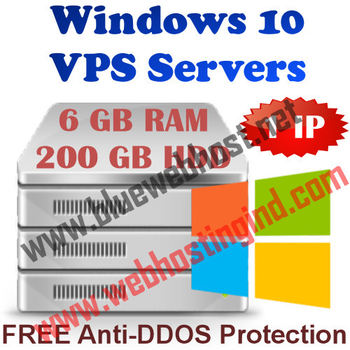 Windows 10 VPS (Virtual Dedicated Server) 6GB RAM + 200GB HDD + DDOS
