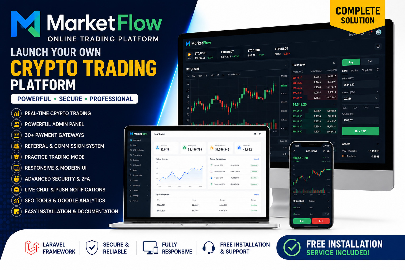 MarketFlow – Crypto Trading PHP Platform | Responsive | Laravel Admin Panel