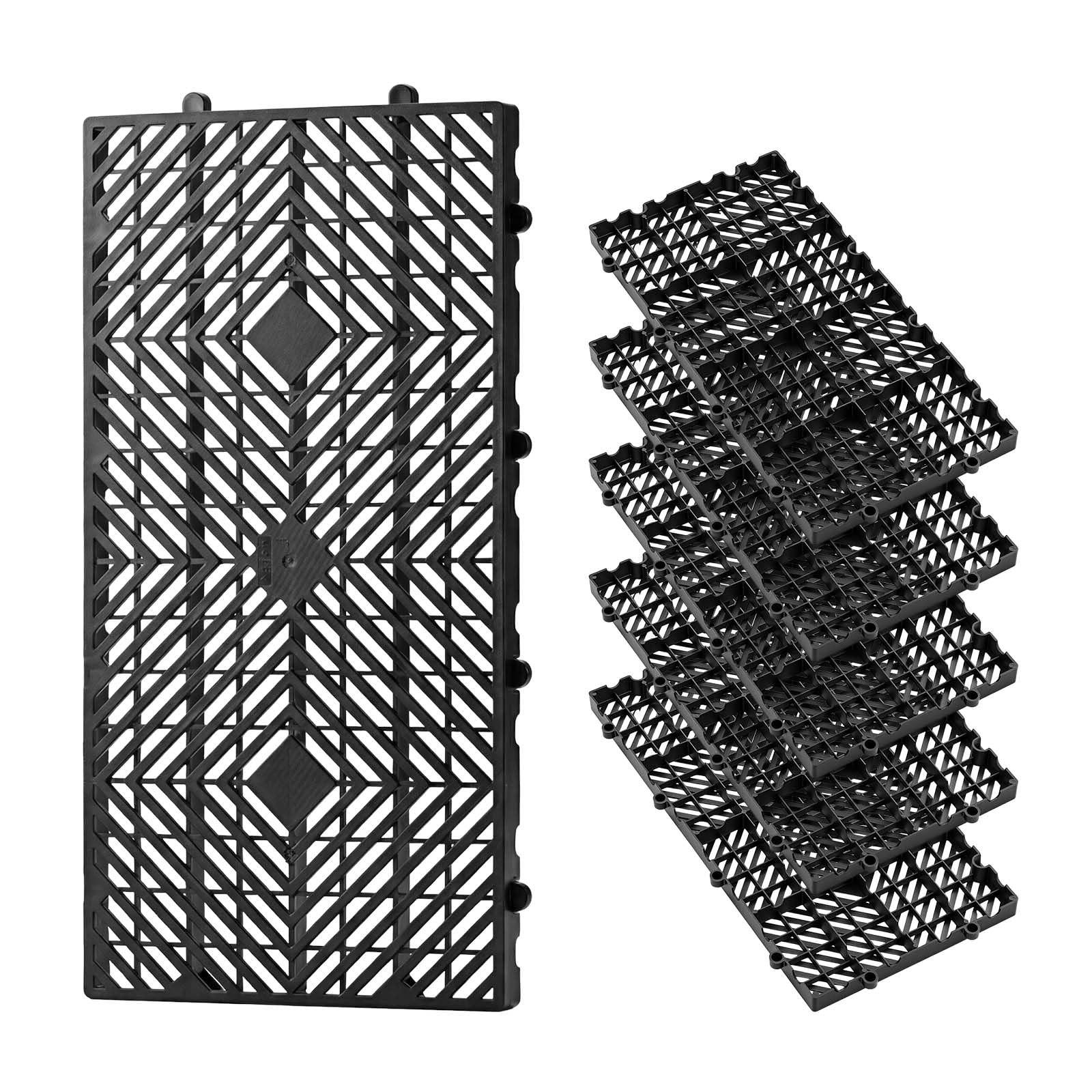 VEVOR Plastic Pallets 6 Pcs Nestable Storage Pad 23.6×11.8×1.2 Black Waterproof