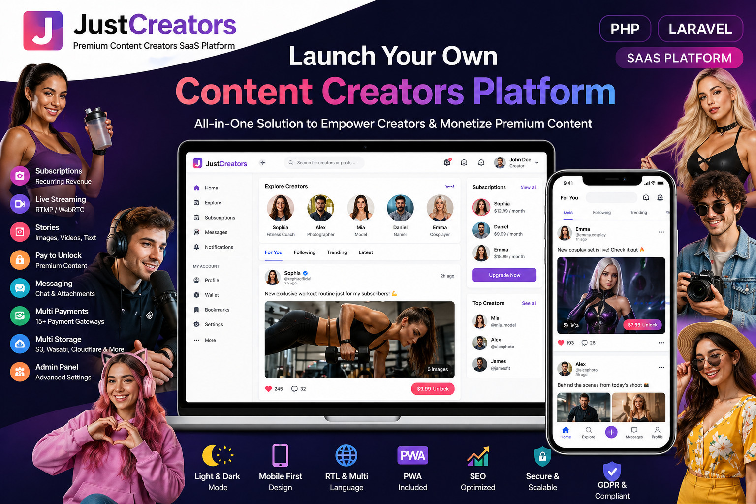 JustCreators – Content Creators PHP SaaS Platform – Premium Content Subscription