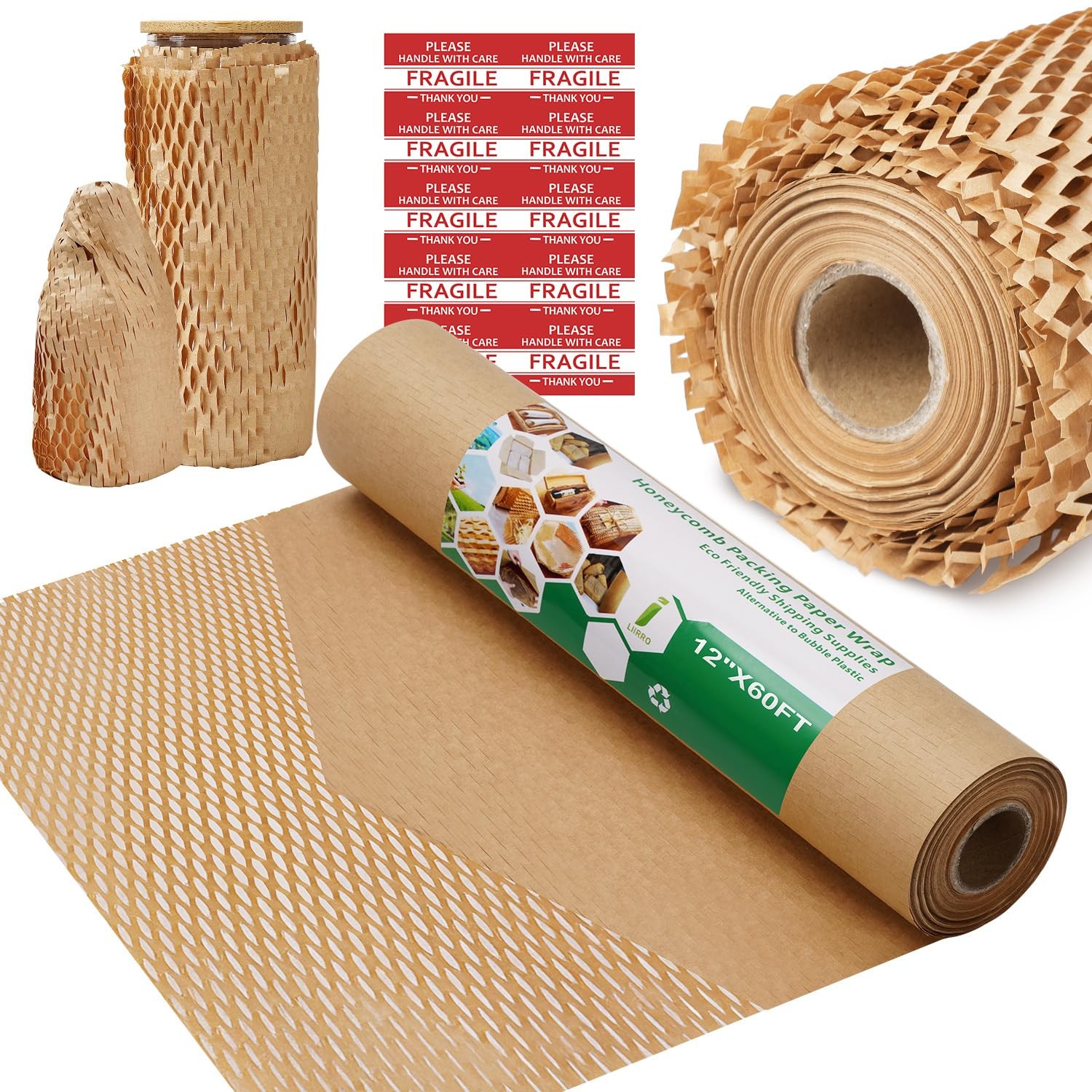 Honeycomb Packing Paper Wrap 12″x60′ Eco Friendly Cushioning for Moving & Shippi