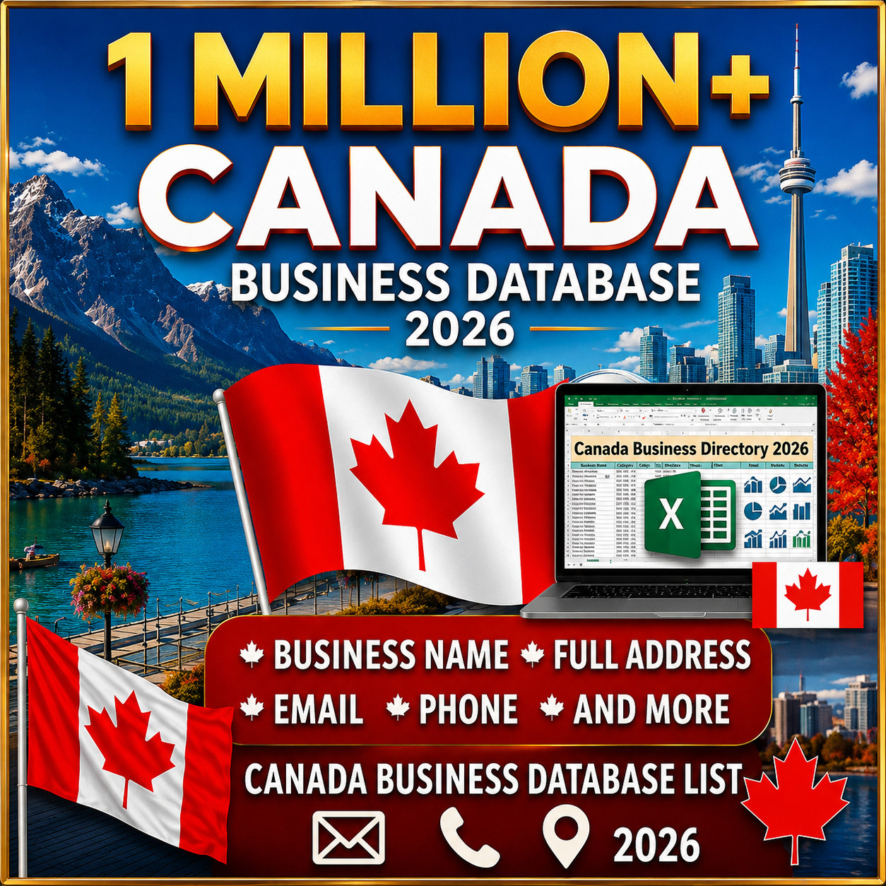 1 Million CANADA Business Email Database list B2B Contact leads Excel CSV 2026