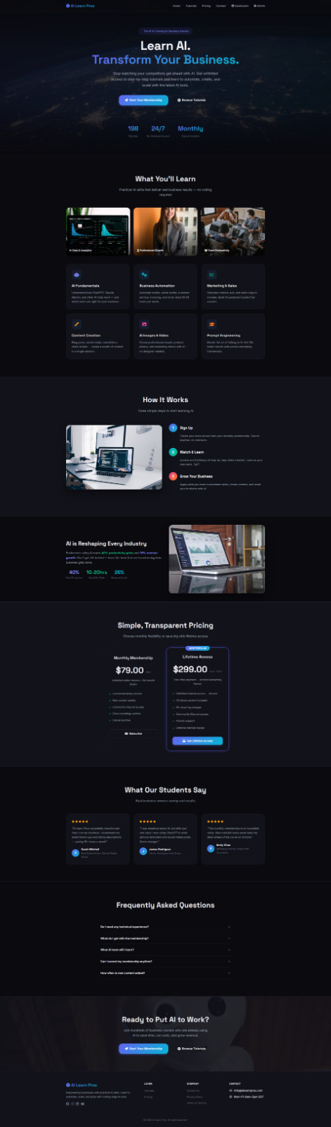 AI Learn Pros Online Education Business Website AI Training Platform