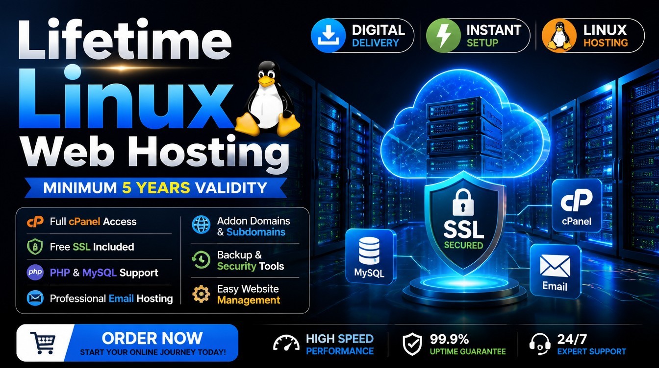 Linux Lifetime Hosting with cPanel | SSL Secured, PHP, MySQL, Email | 5+ Years