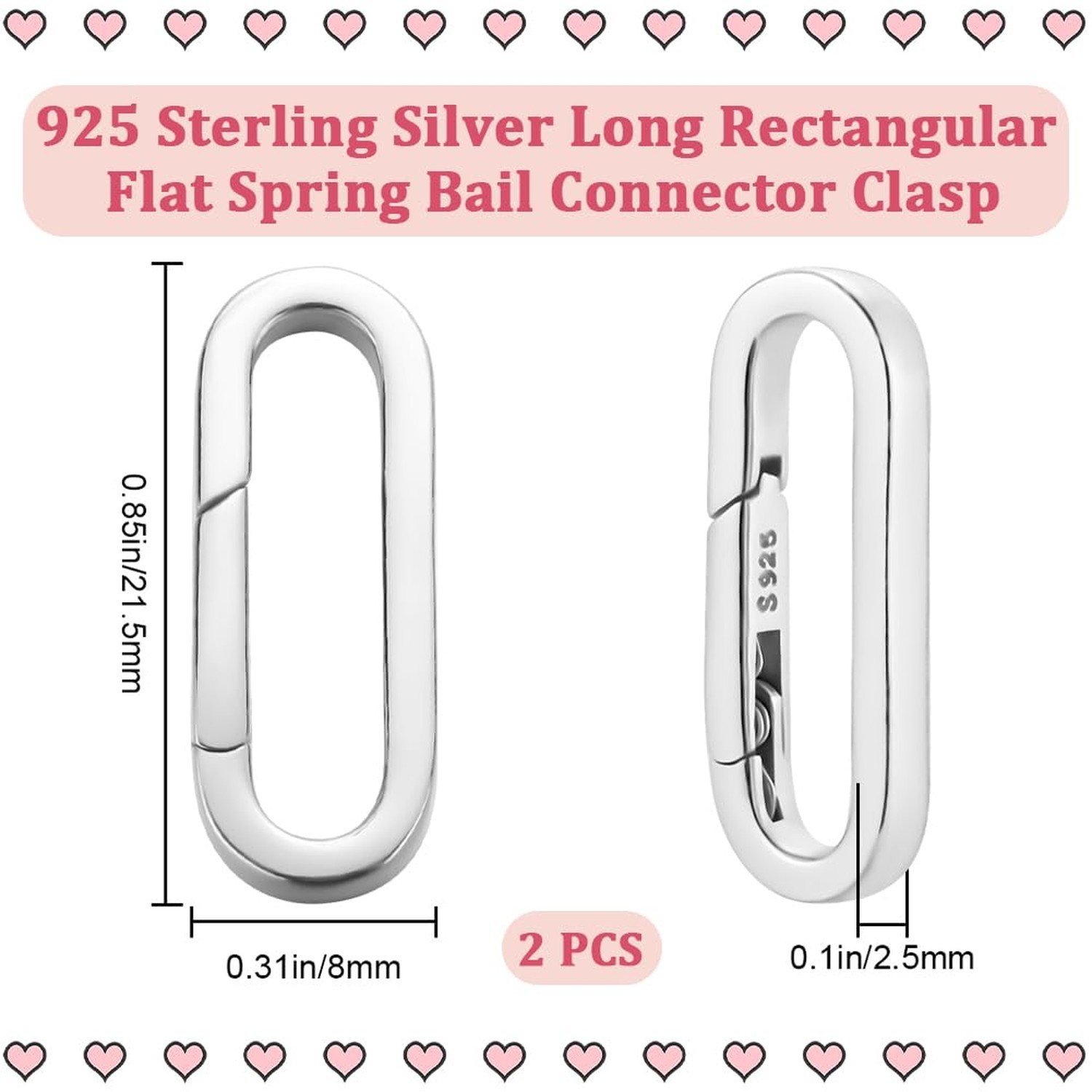 Beebeecraft 1 Box 2Pcs Spring Oval Ring Platinum Plated 925 Sterling Silver T…