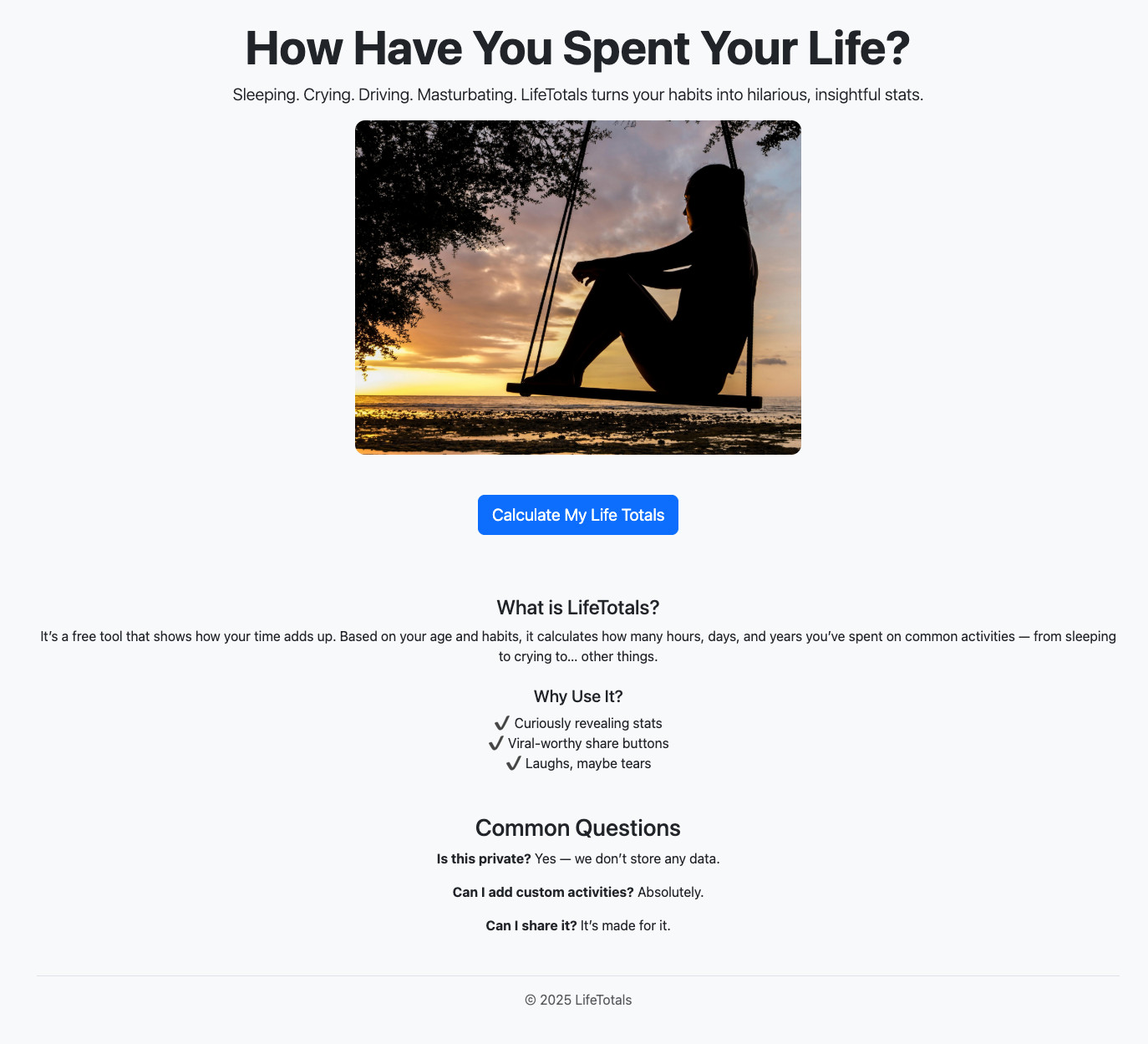 LifeTotals.com – Custom Viral Web Application Complete Ready for viral marketing