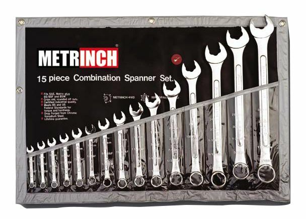 METRINCH MET-0135 Combination wrench set in pouch 15pc metric inch mm SAE 8-32mm