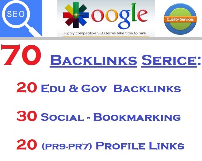 High PR 70 awesome backlinks service . Profile , Edu , Gov , Social Links …