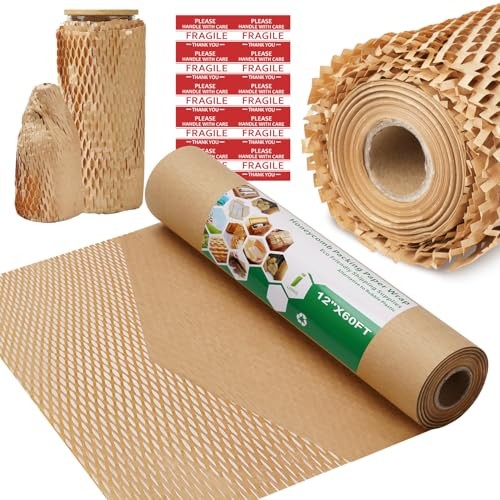 Honeycomb Packing Paper Wrap 12″x60′ Eco Friendly Cushioning for Moving & Shippi