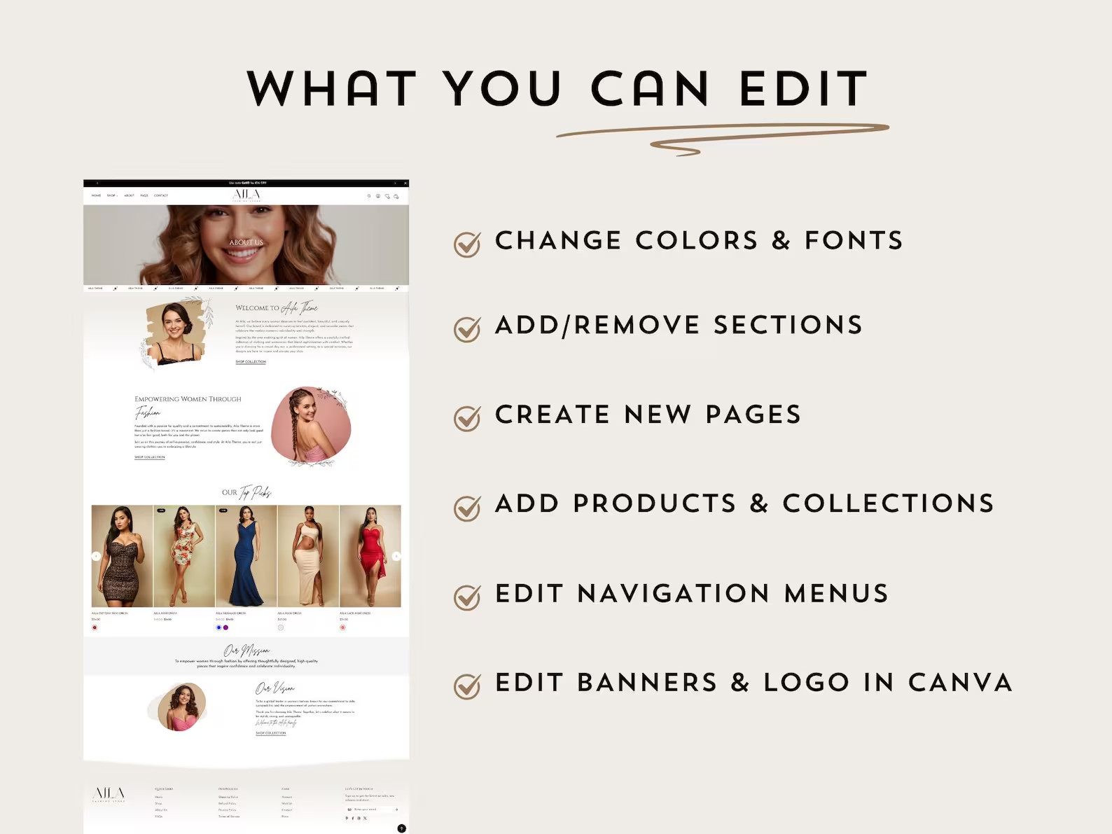Aila Shopify Theme, Elegant Boutique Shopify Template, Fashion Store Shopify 2.0