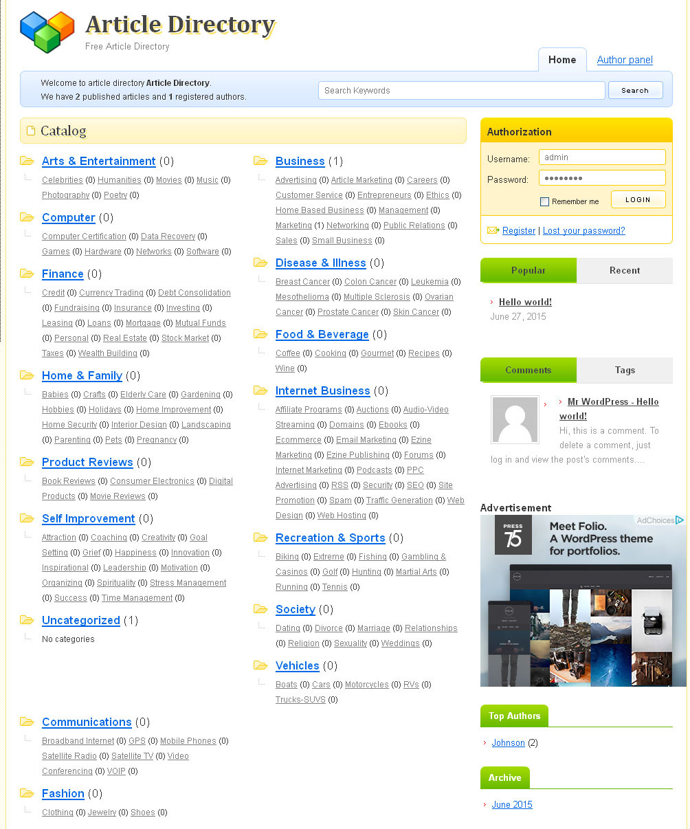 Article Directory Website + Free Hosting