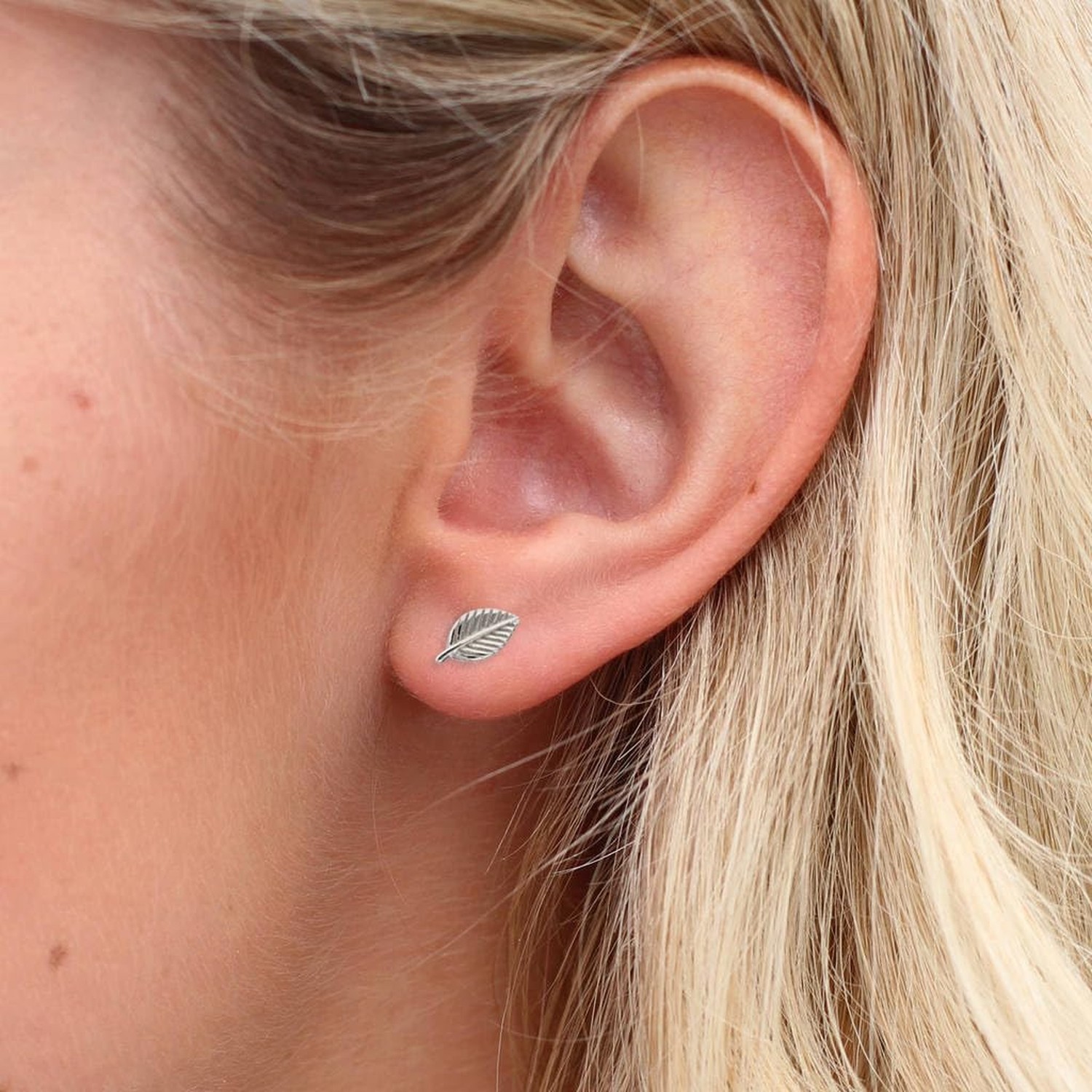 925 Sterling Silver Small Leaf Earrings Studs for Women White Gold