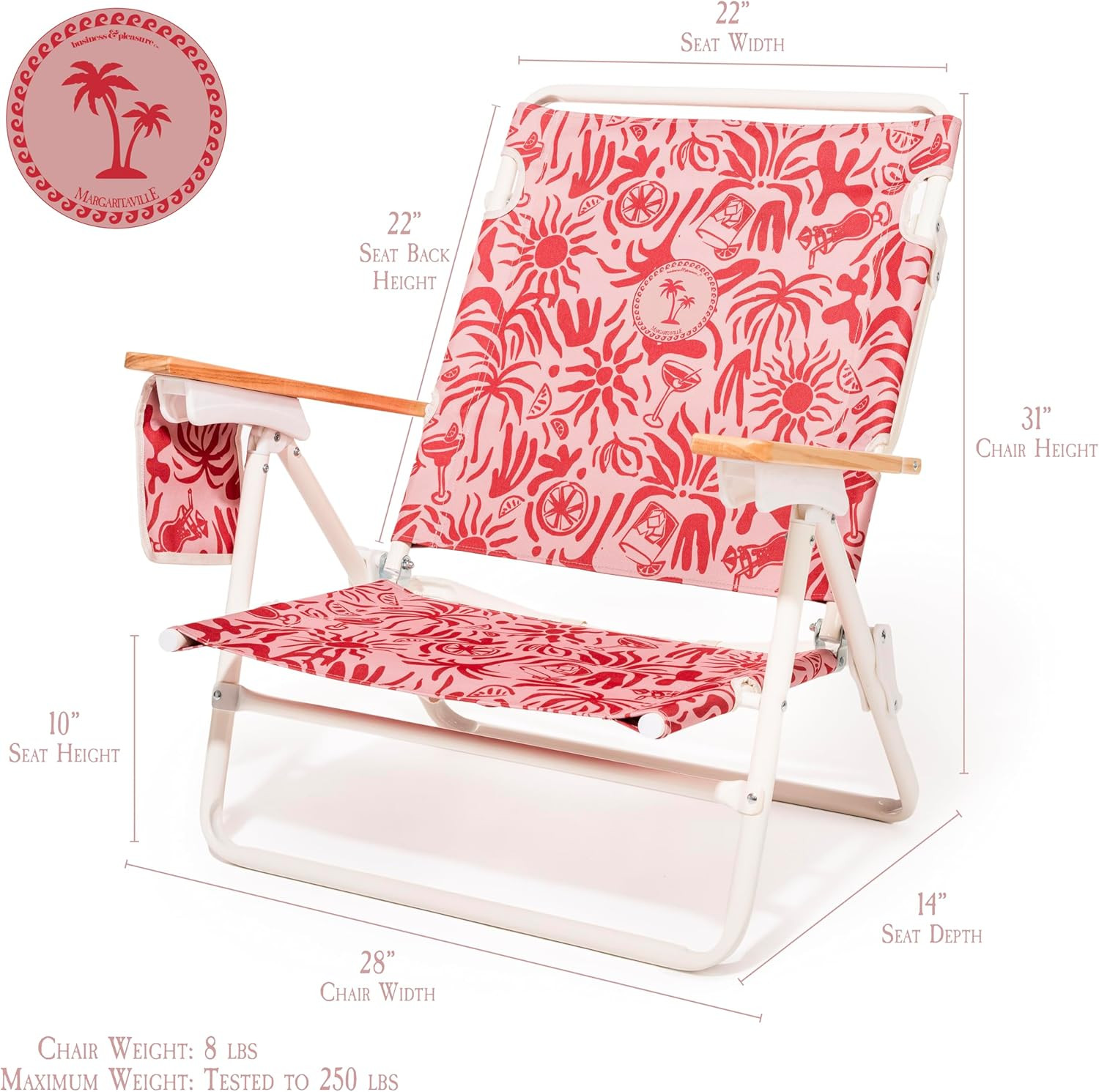 Margaritaville Tiki Backpack Beach Chair with Cooler Pocket – Lay Flat Design