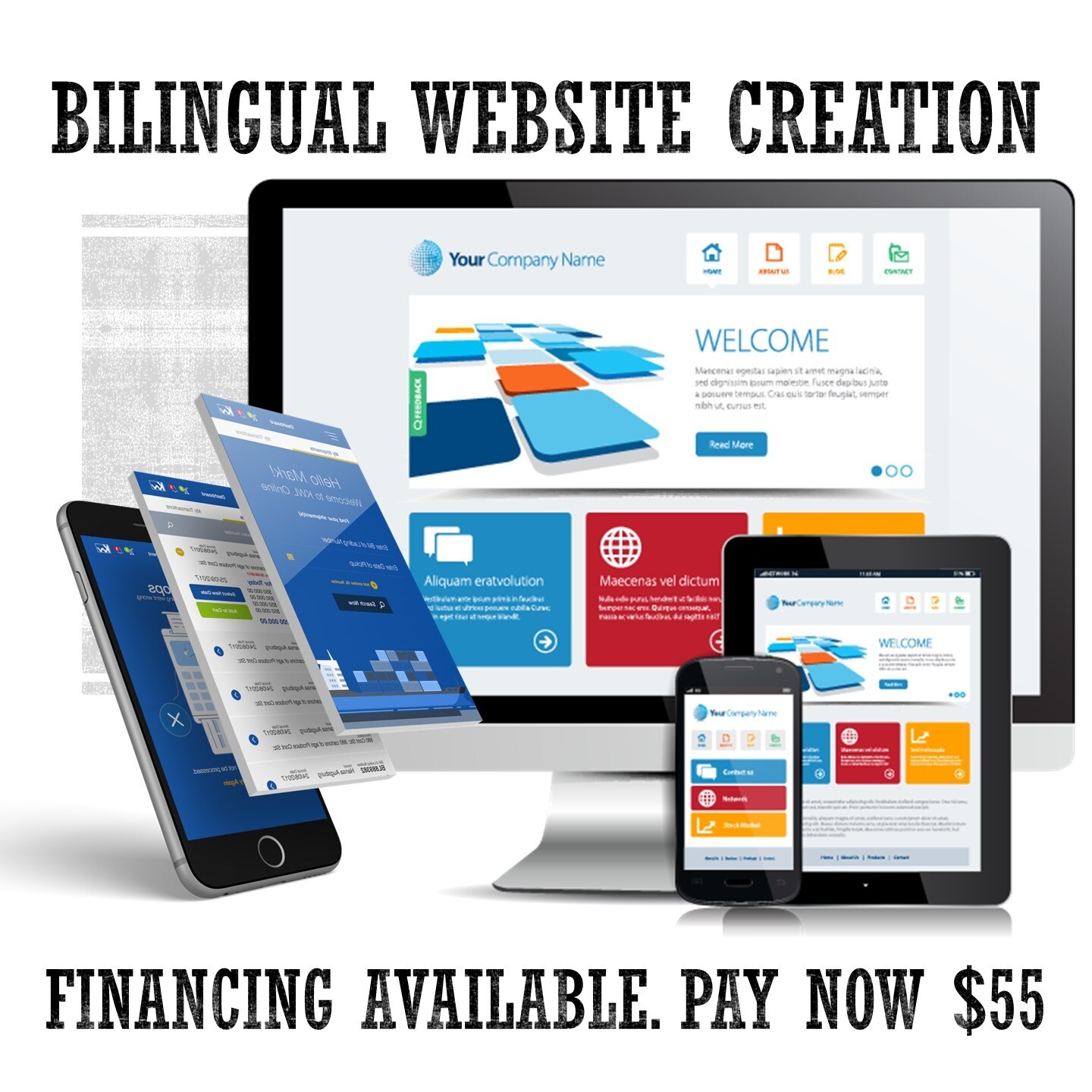 CUSTOM WEBSITE BILINGUAL (SPANISH to ENGLISH) MOBILE READY