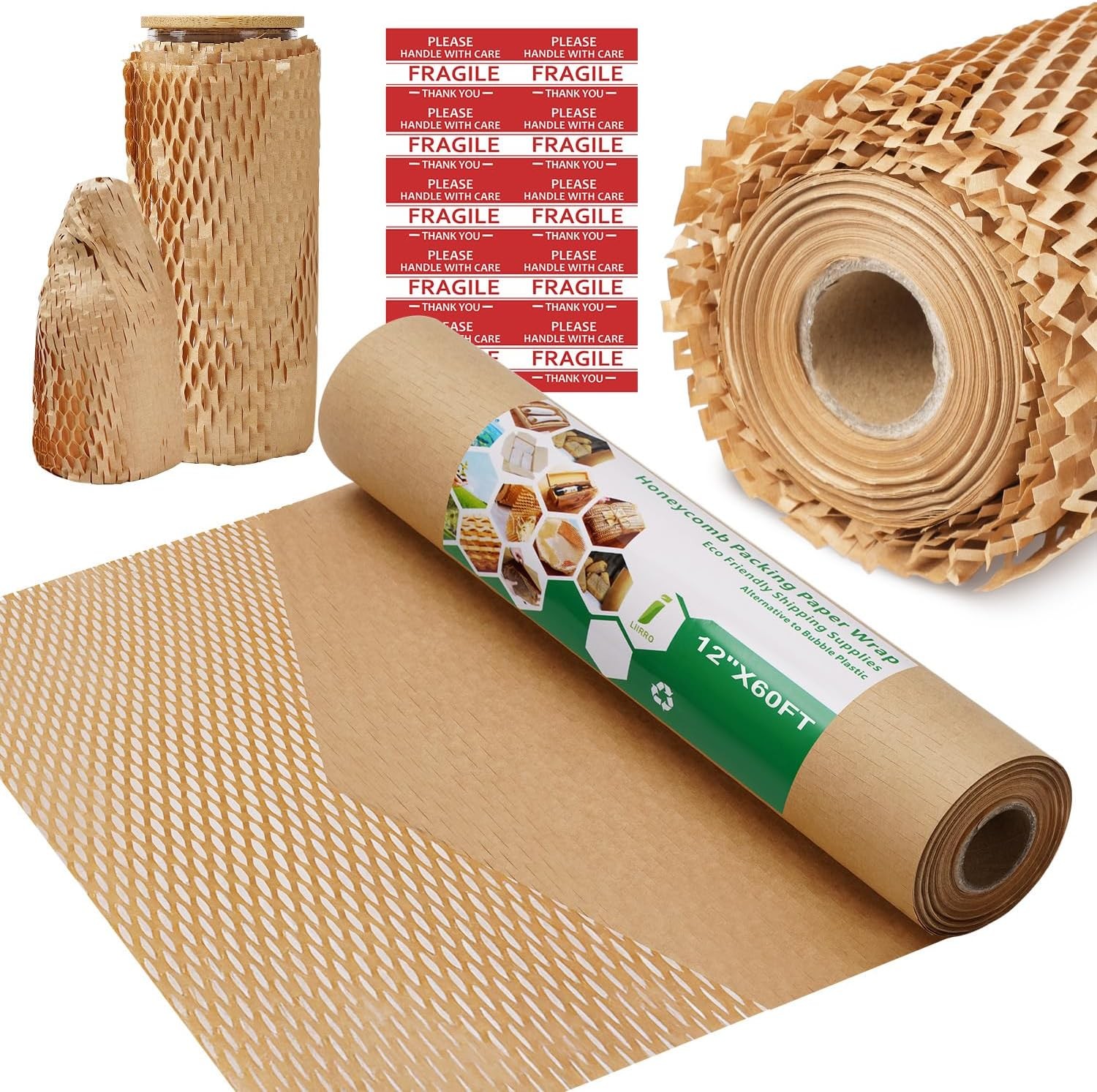 Honeycomb Packing Paper Wrap 12″x60′ Eco Friendly Cushioning for Moving & Shippi