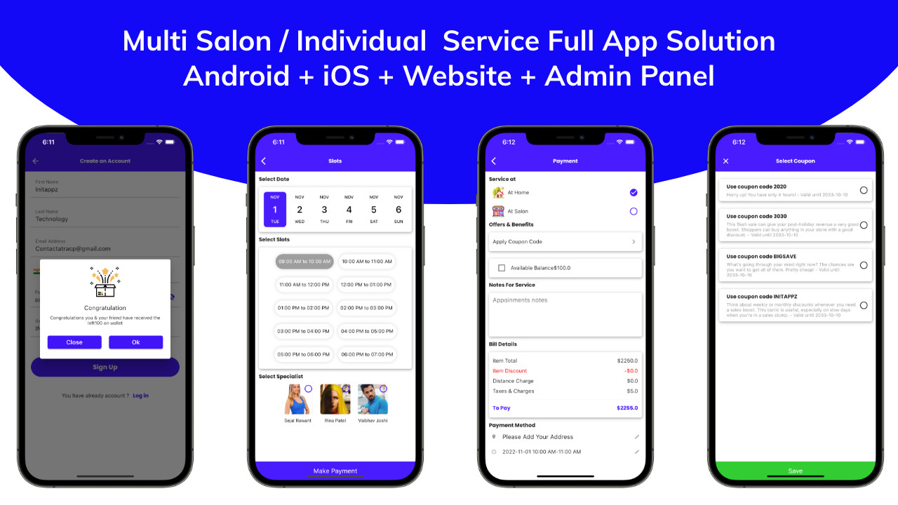 Multi Salon Booking Appointment Flutter App | Android + iOS | Laravel Backend