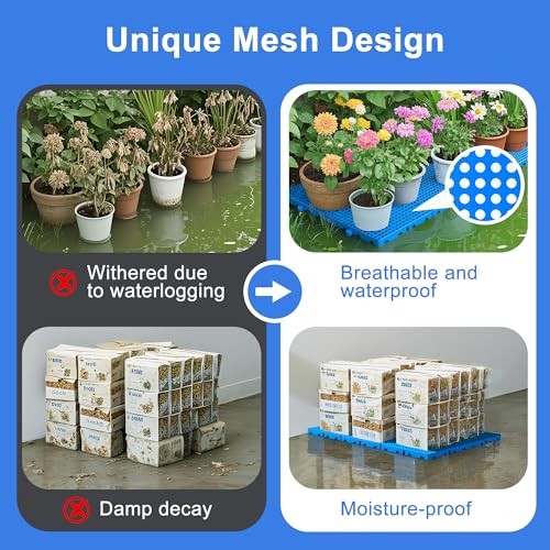 6 Pack Lightweight Plastic Pallets Interlocking Storage Flooring 23.6 x 11.8 Blu