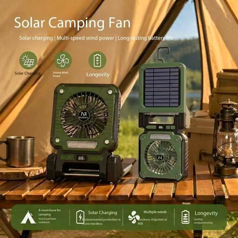 MUDISON Portable Solar Lighting Strong Wind Fan Smart Outdoor Camping Lamp