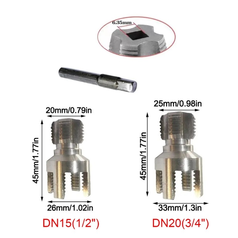 2PCS Carbon Steel Pipes Threading Tool 1/2Inch 3/4In Hex Shank Drill Adapter