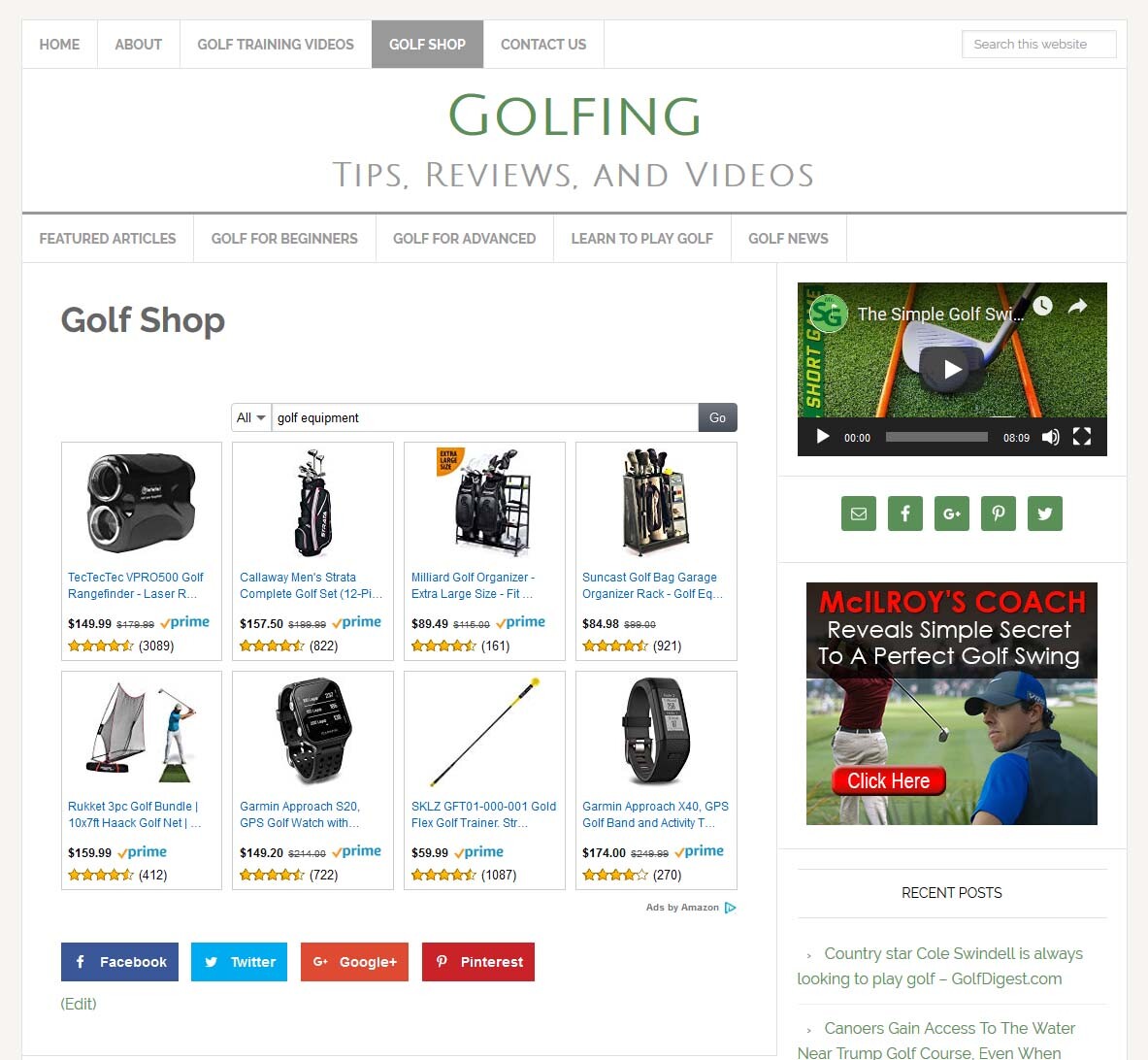 * GOLFING TIPS * niche blog website business for sale w/ AUTO UPDATING CONTENT!