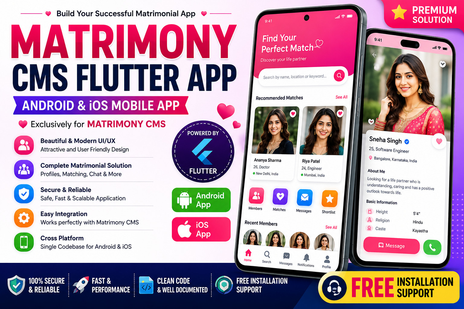 Matrimony CMS Flutter App | Android & iOS Mobile App for Matrimony CMS